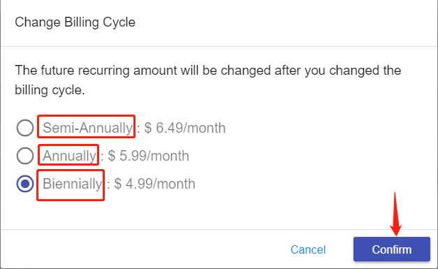 Edit the billing cycle